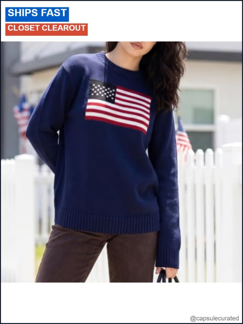 Oversized American Flag Sweater Women Long Sleeve Knit Pullover 4th of July - Picture 2 of 4